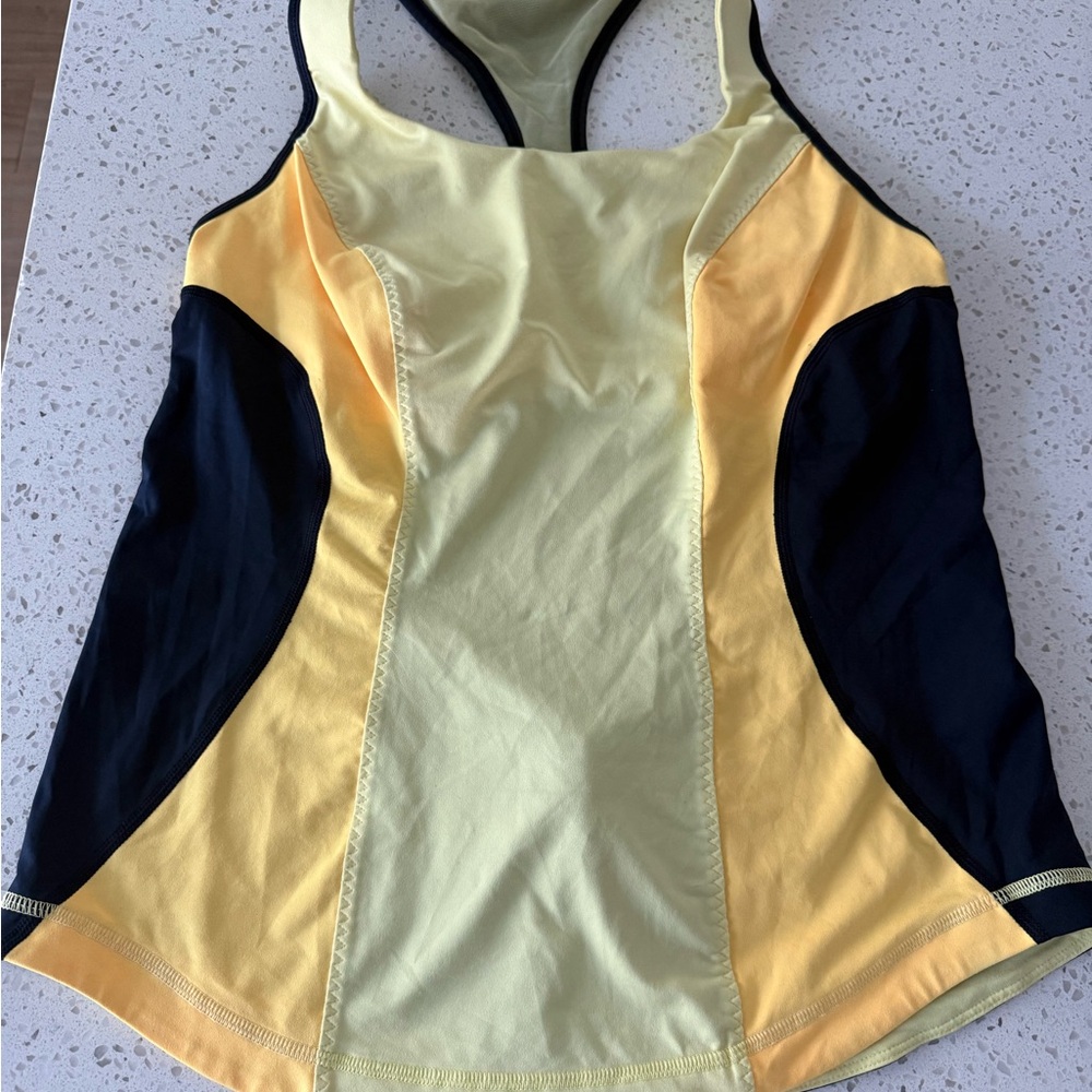 Yellow and Black Women's Swim Top